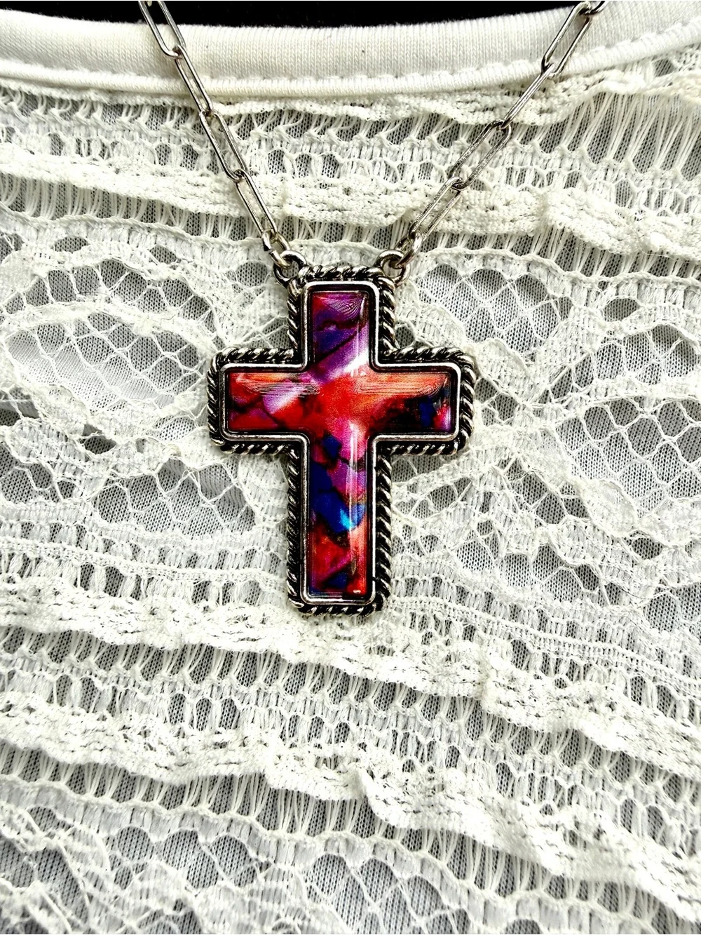 Colorful Cross Pendant Necklace – 18” Length NWT